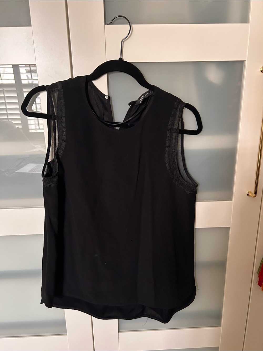 Zara Black Sleeveless Lace-Trim Blouse